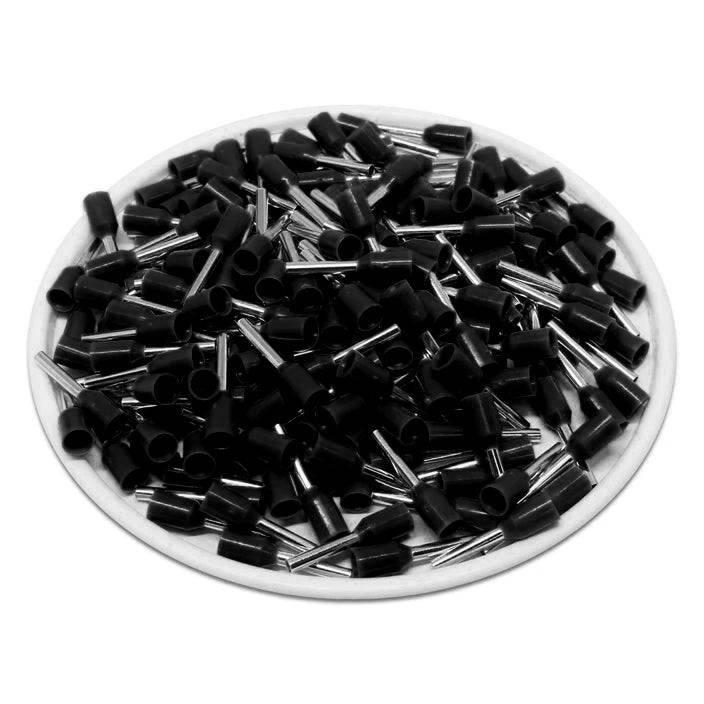 F07508B - 20 AWG Insulated Punteras, 8mm Pin, Negro, 500 piezas