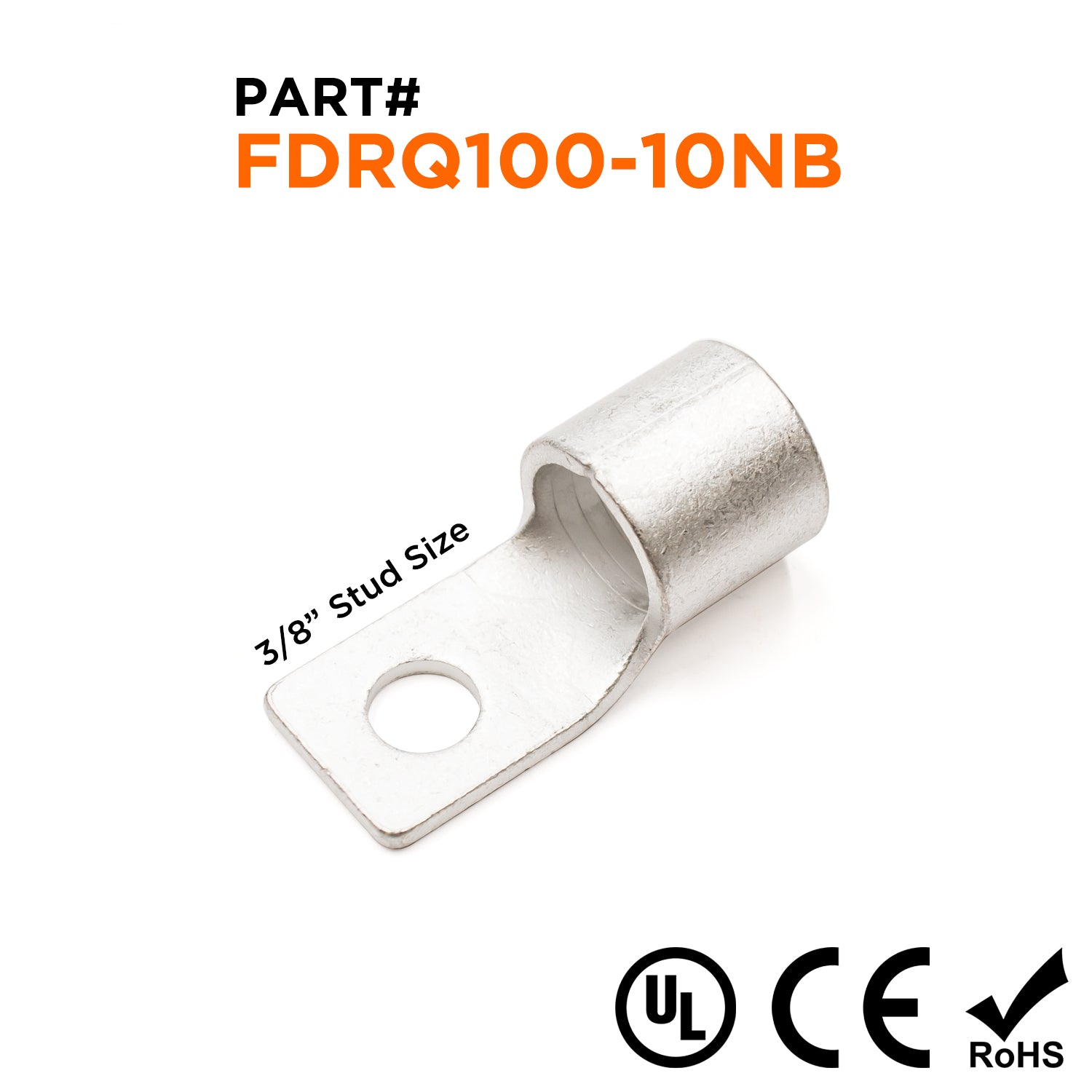 FDRQ100-10NB - 4/0 AWG Square Ring Terminals, 3/8" Stud, 5 pieces