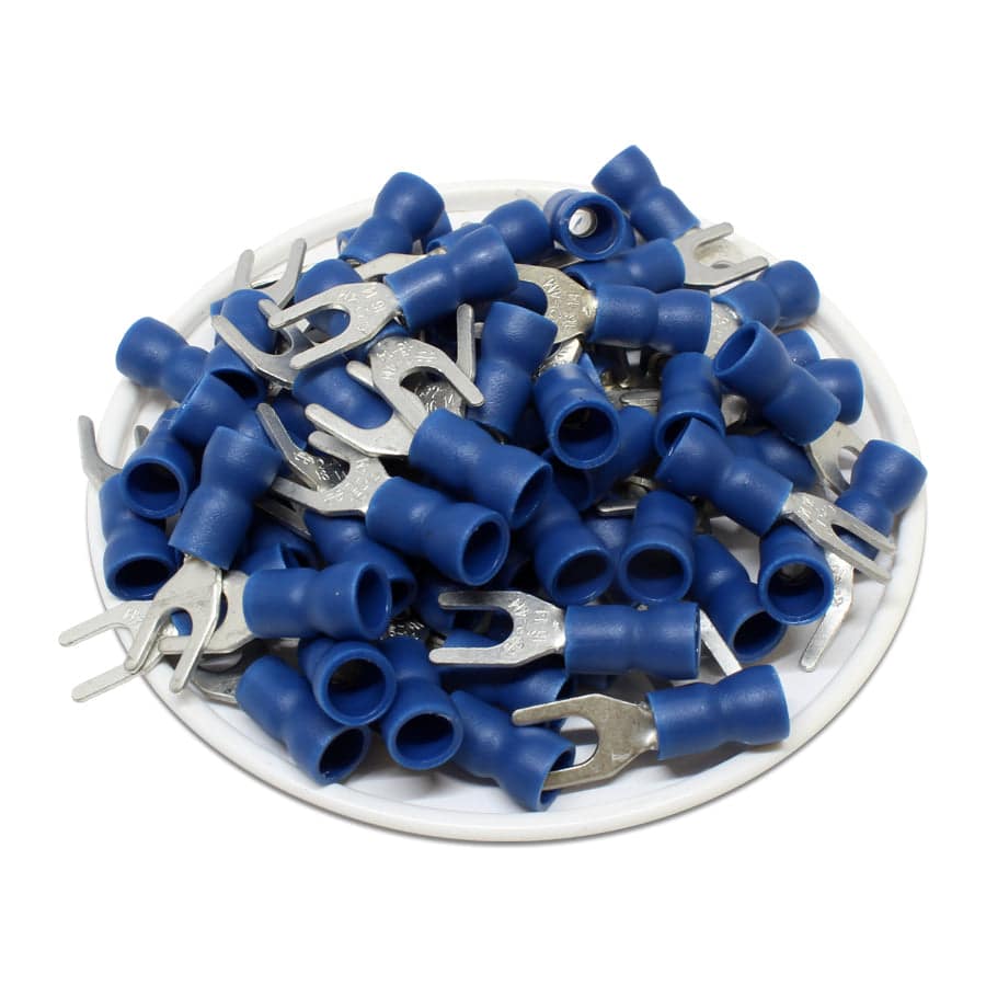 SVEM2-4 - 16 to 14 AWG Vinyl PVC Insulated Spade Terminals, #8 Stud, 100 Pieces