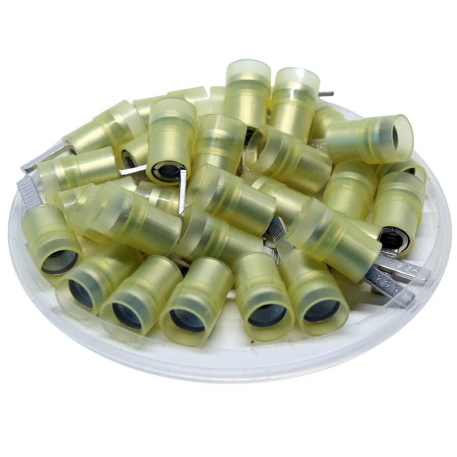 DBNYD5-10 - 12 to 10 AWG Nylon Flat Blade Terminals, Double Crimp, Yellow, 10mm Pin, 50 Pieces