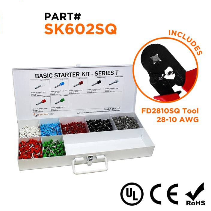 SK602SQ - 22 to 10 AWG Basic Wire Ferrules Kit + FD2810SQ Tool, 2,850 Pieces, Series T, 1 Kit