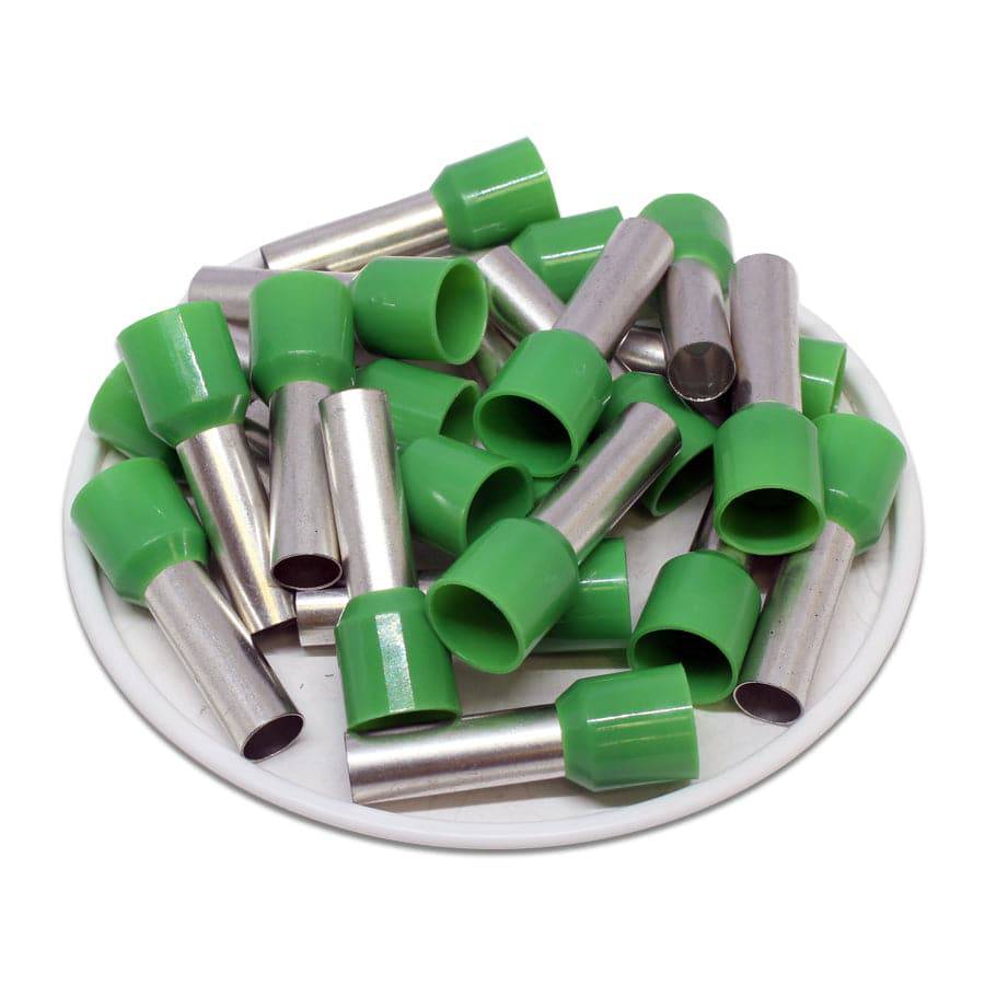 AW160018 - 6 AWG Insulated Wire Ferrules, 18mm Pin, Green, UL Recognized, 100 Pieces