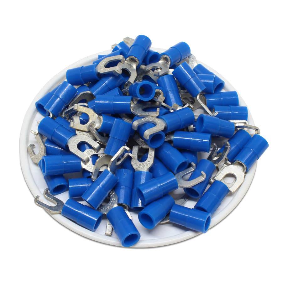 FSNYB2-3.7 - 16 to 14 AWG Nylon Insulated Flange Spade Terminals, #6 Stud, 100 Pieces