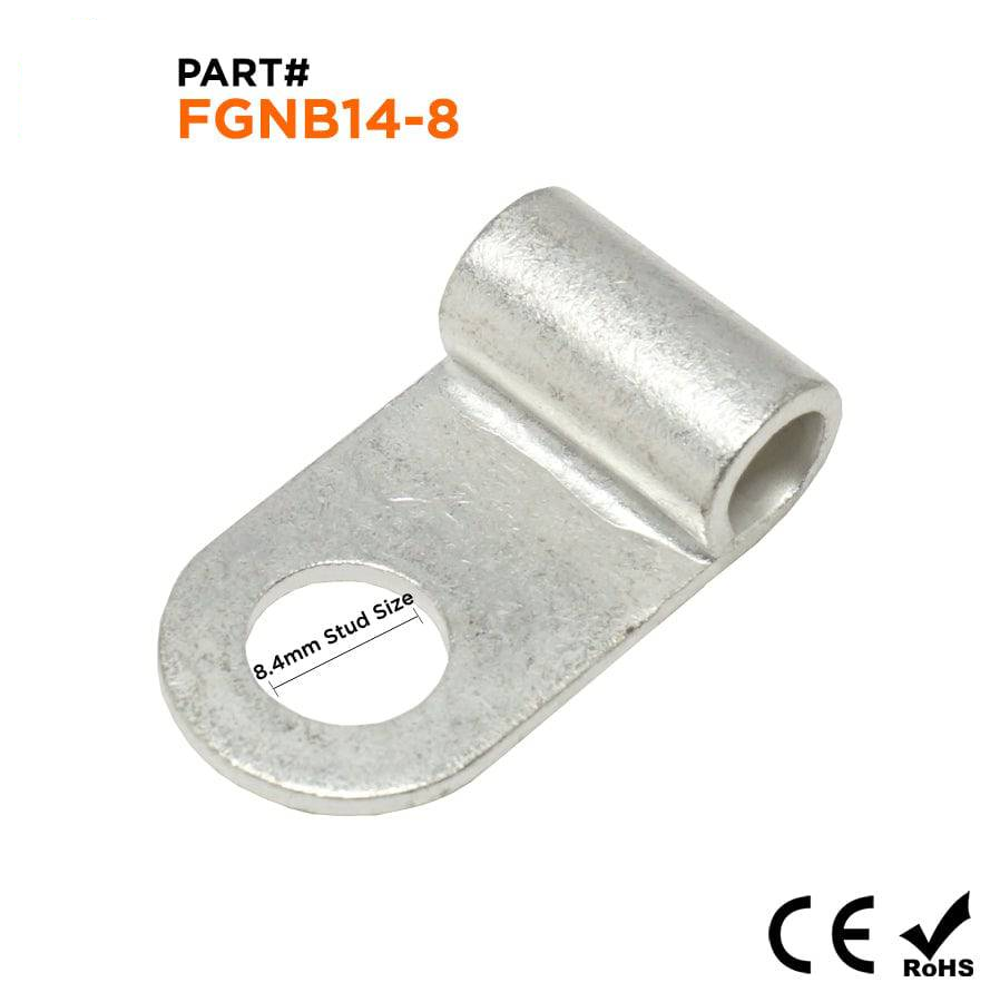 FGNB14-8 - 6 AWG Non Insulated Flag Ring Terminals, Ring Tongue, 5/16" Stud, 10 Pieces