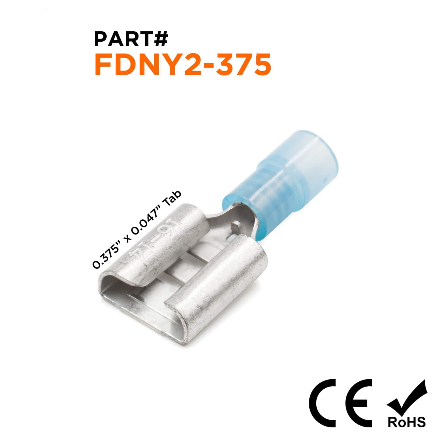FDNY2-375 - 16 to 14 AWG Nylon Insulated Quick Disconnects, Female, 100 Pieces