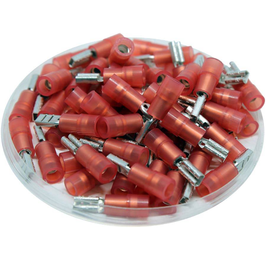 FDNYD1-110(8) - 22 to 16 AWG Nylon Insulated Quick Disconnects, Female, Double Crimp, UL Recognized, 100 Pieces