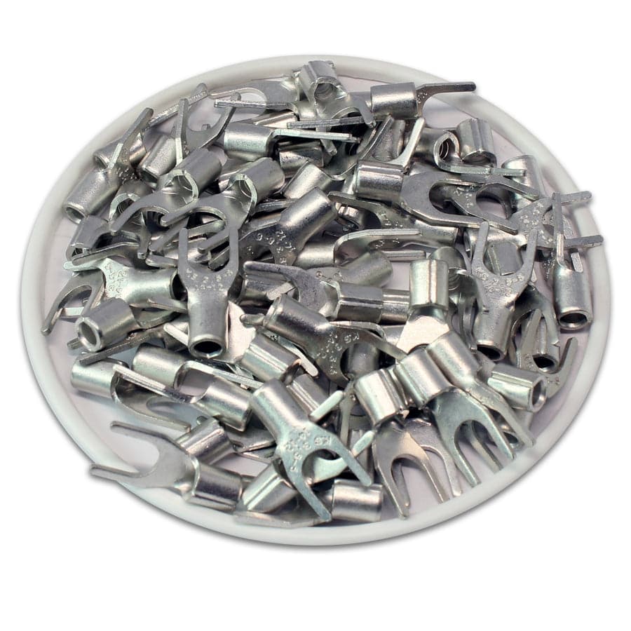 SNB3-5 - 14 to 12 AWG Non Insulated Spade Terminals, #10 Stud, UL Recognized, 100 Pieces