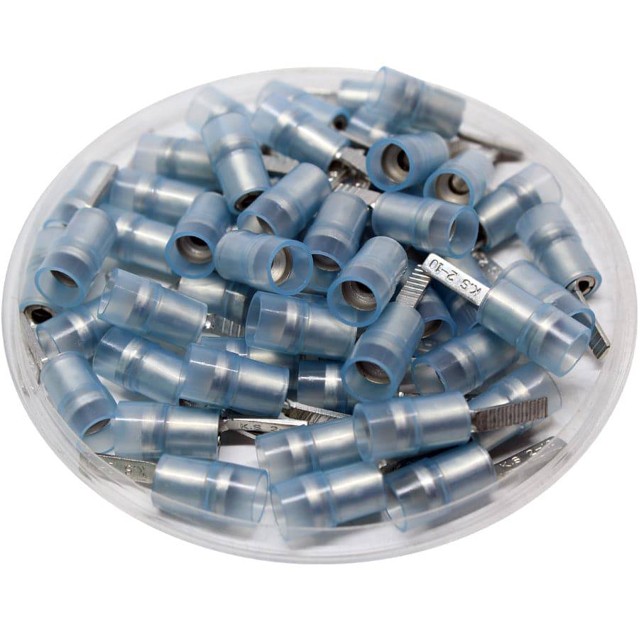 DBNYD2-10 - 16 to 14 AWG Nylon Flat Blade Terminals, Double Crimp, Blue, 10mm Pin, 100 Pieces