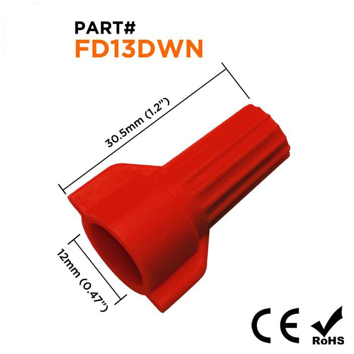 FD13DWN - Double Wing Twist-On Wire Cap Connectors, 18-8 AWG, Red, 100 Pieces