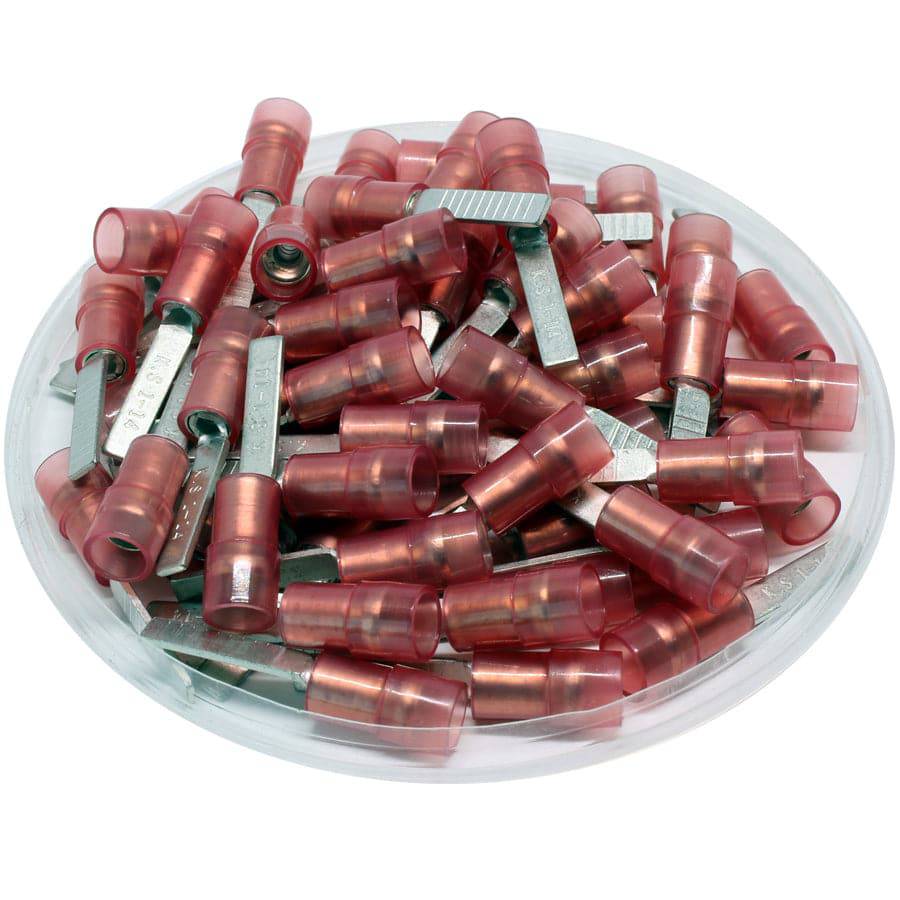 DBNYD1-14 - 22 a 16 AWG De nailon Flat Blade Terminales, Double Crimp, Rojo, 14mm Pin, 100 piezas