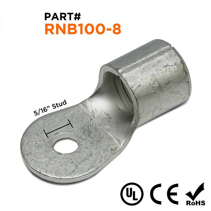 RNB100-8 - 4/0 AWG Non Insulated Ring Terminals, 5/16" Stud, 5 Pieces