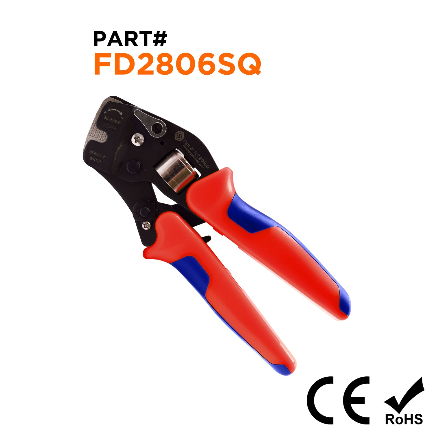 FD2806SQ - 28 to 6 AWG Wire Ferrules Crimping Tool, Self Adjusting, Frontal Load, Square Profile, 1 Piece