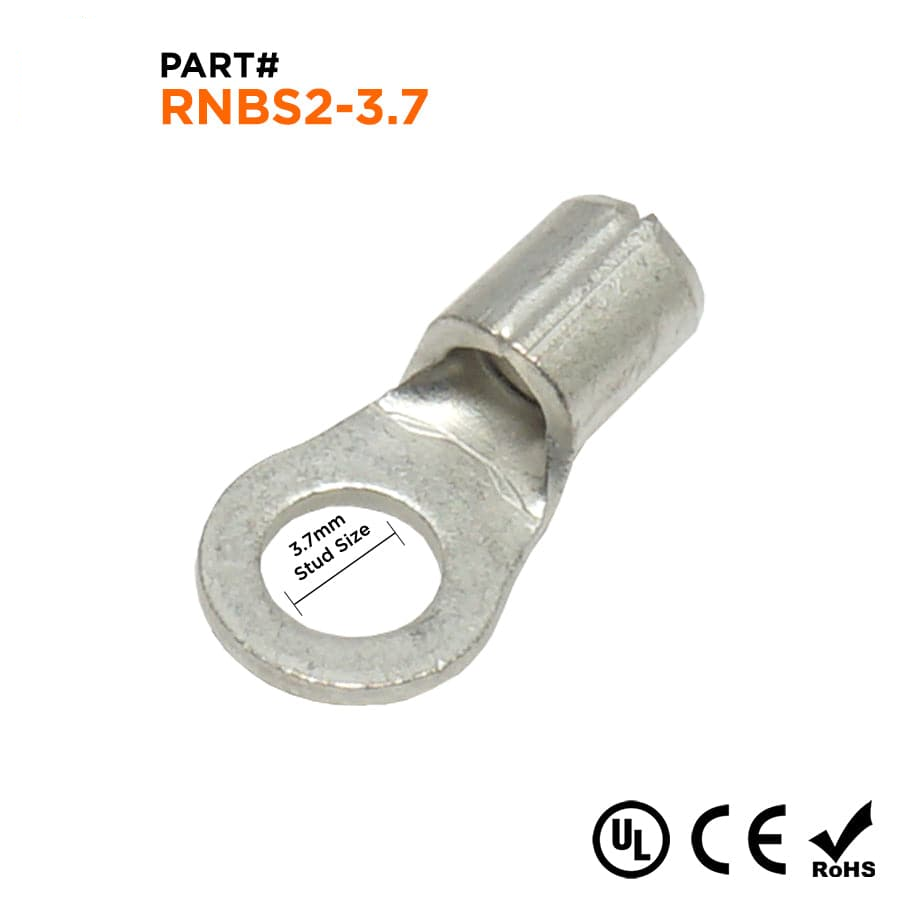 RNBS2-37 - 16 a 14 AWG Sin aislamiento Terminales de anillo, #6 Orificio, UL Recognized, 100 piezas