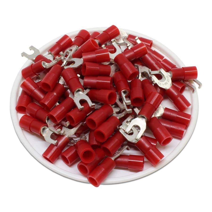 FSNYBS1-32 - 22 to 16 AWG Nylon Insulated Flange Spade Terminals, #4 Stud, 100 Pieces