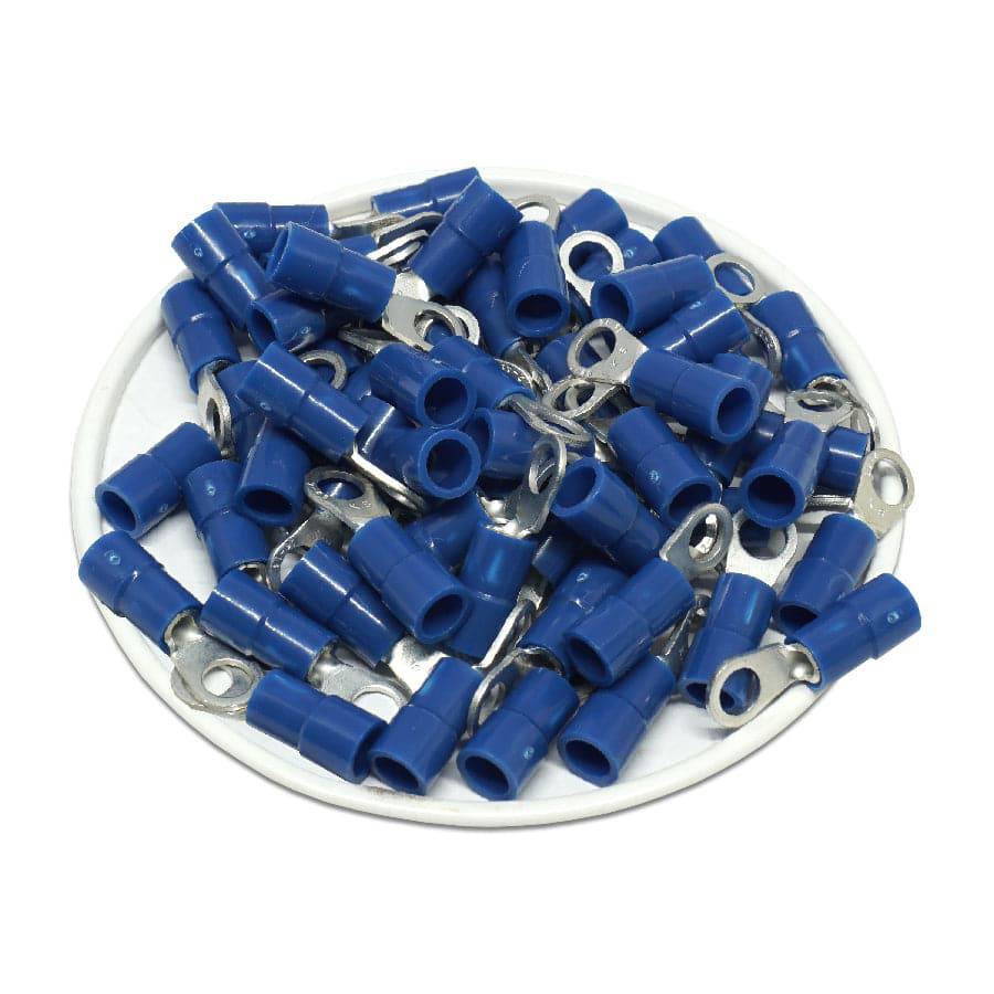 RVYS2-4 - 16 to 14 AWG Molded PVC Vinyl Insulated Ring Terminals, Easy Entry, #8 Stud, 100 Pieces