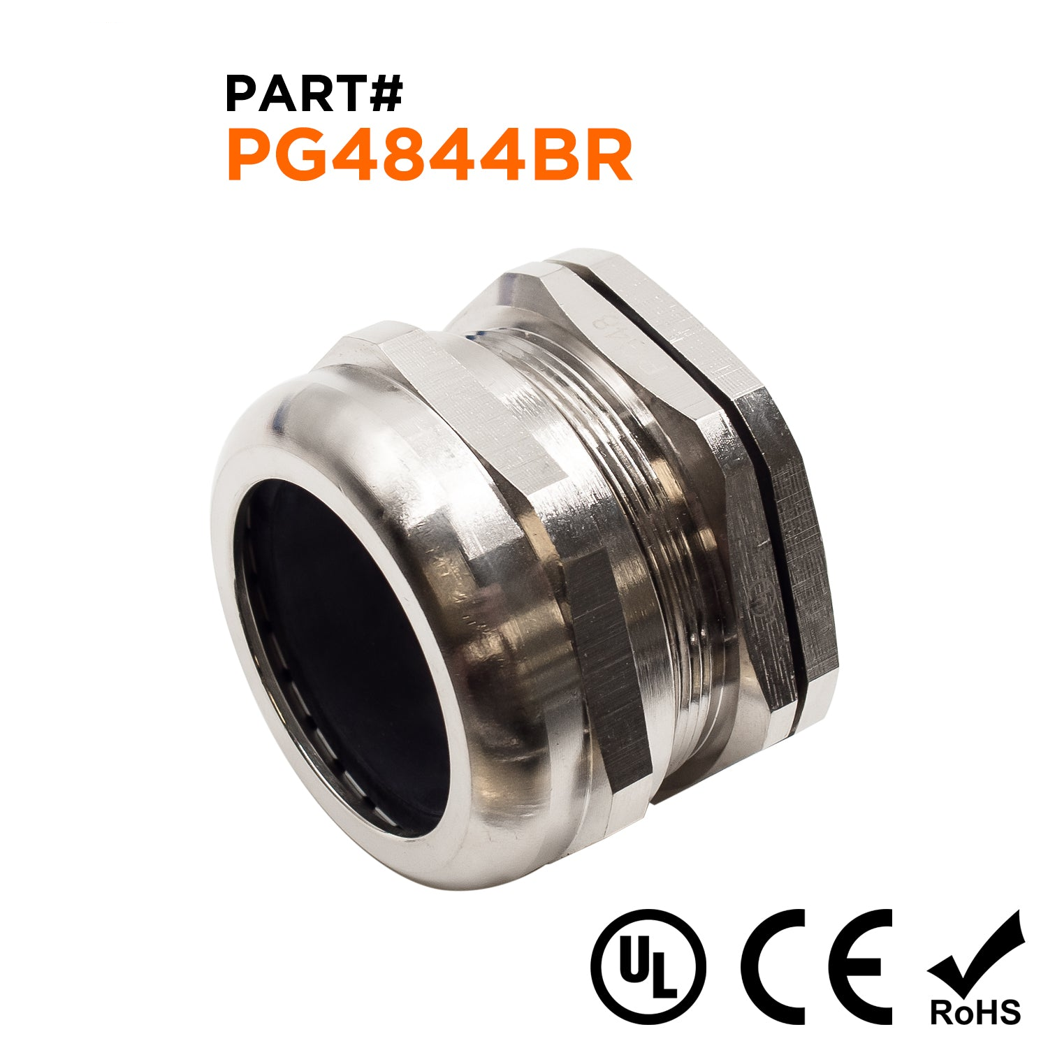P4844BR - PG48 Rosca Plated Brass Prensaestopas, Rango: 1-7/16" a 1-3/4", UL Listed, IP68, IP69K - 1 pieza