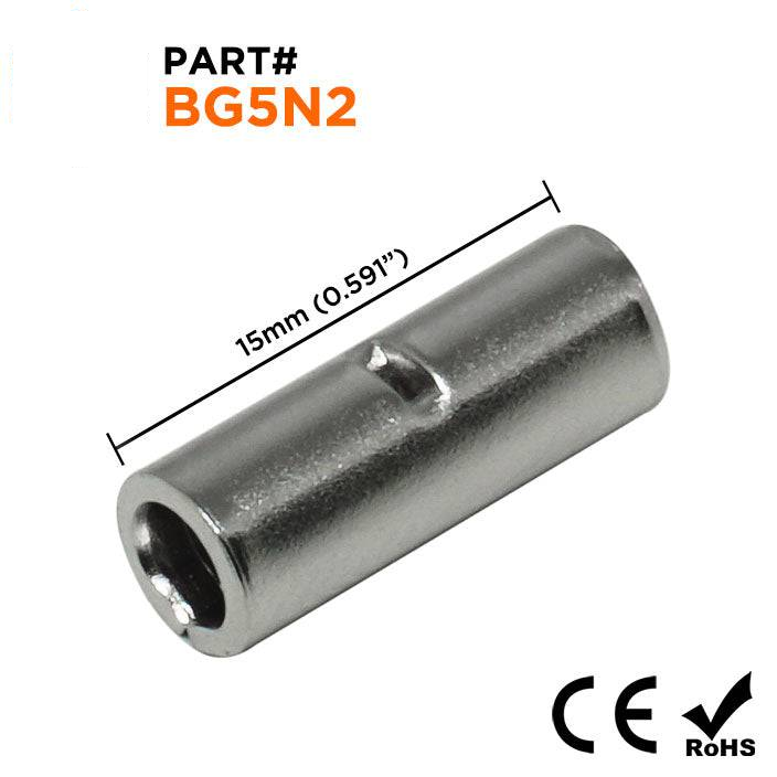 BG5N2 - 12 a 10 AWG High Temp Butt Splice Conectores, De acero, 900°F, 100 piezas