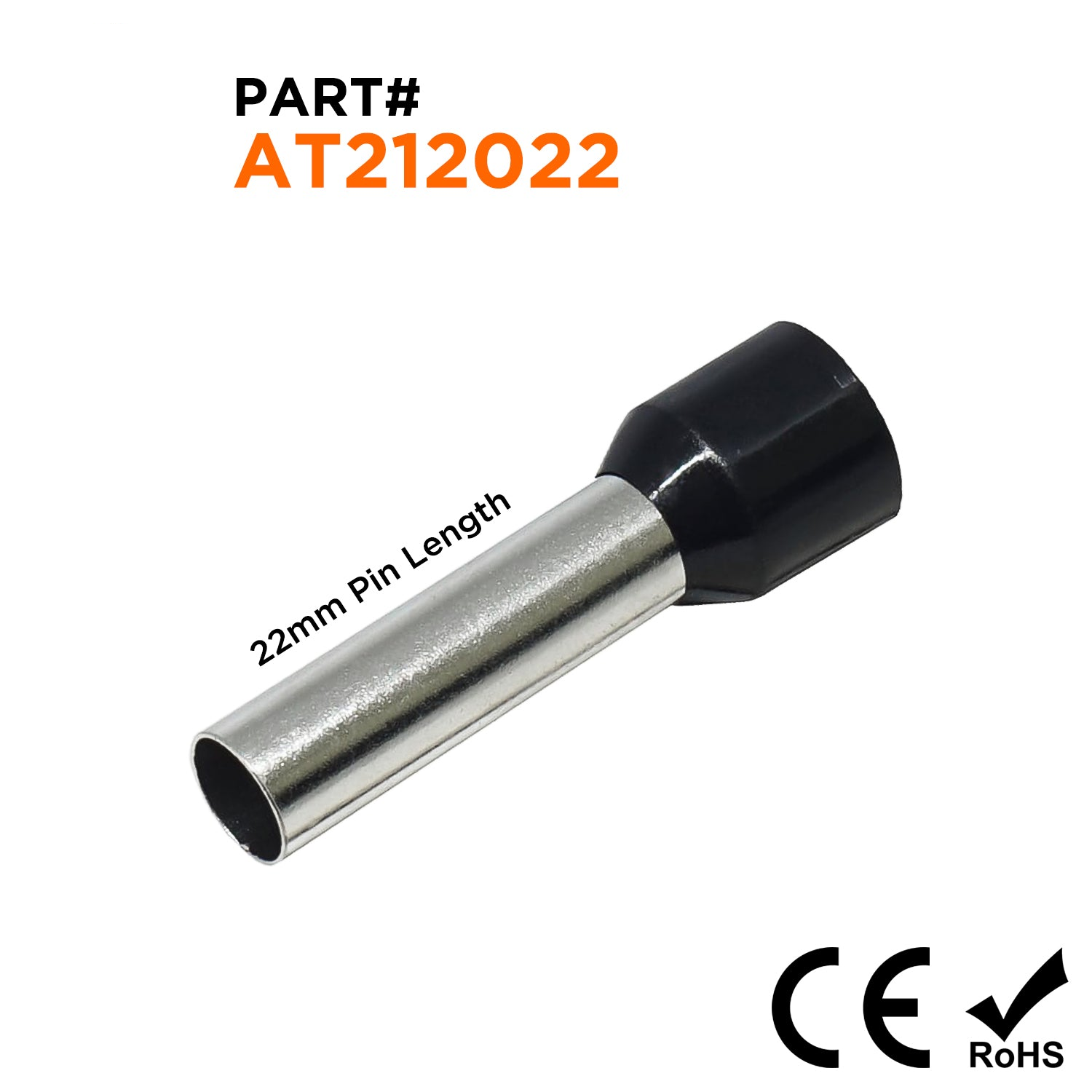 AT212022 - 4 AWG (Small Diameter) Insulated Punteras, 22mm Pin, Negro, 100 piezas