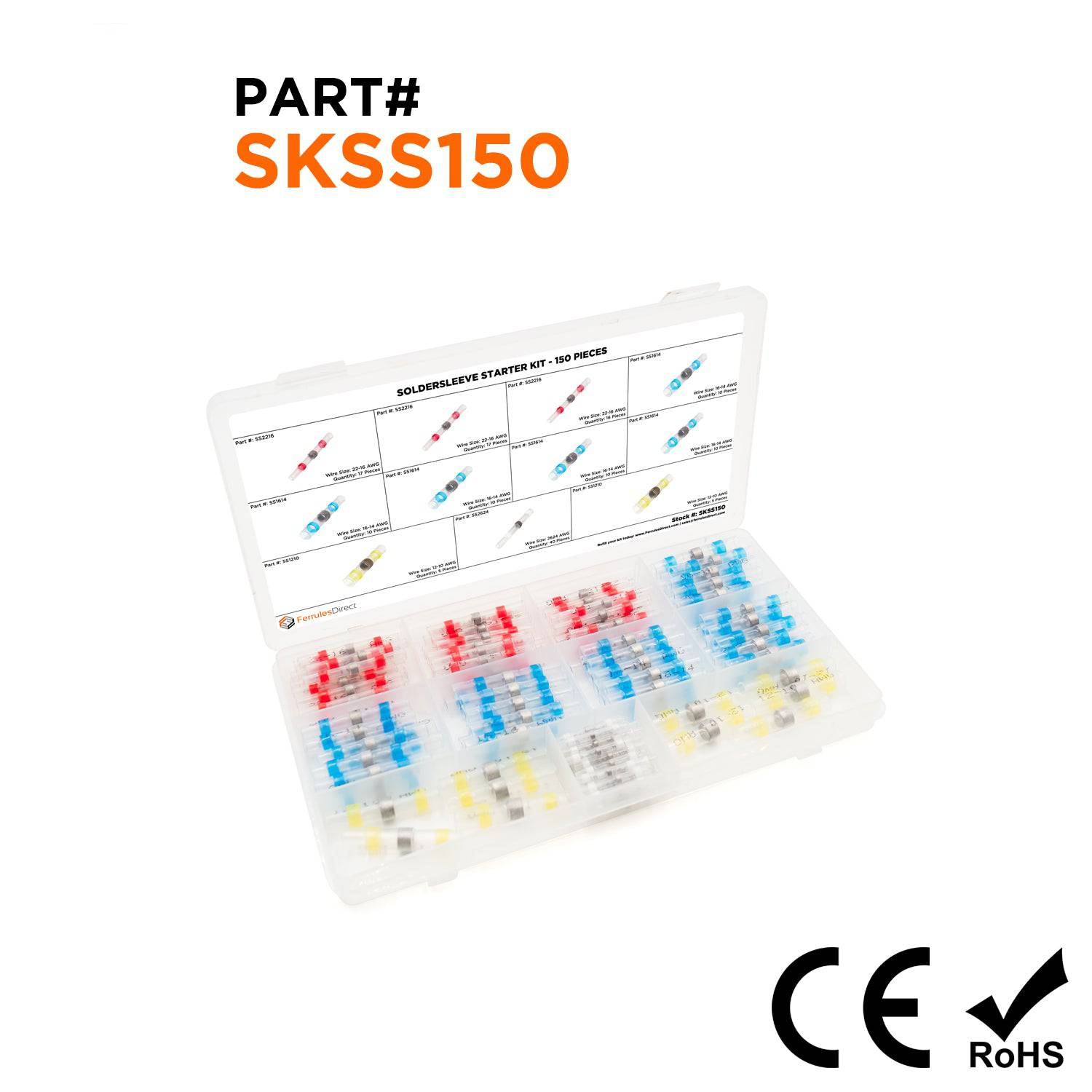 SKSS150 - 26 a 10 AWG Termorretráctiles Solder Seal Conectores Mini Kit, 150 piezas, IP67 Impermeable, 1 Kit