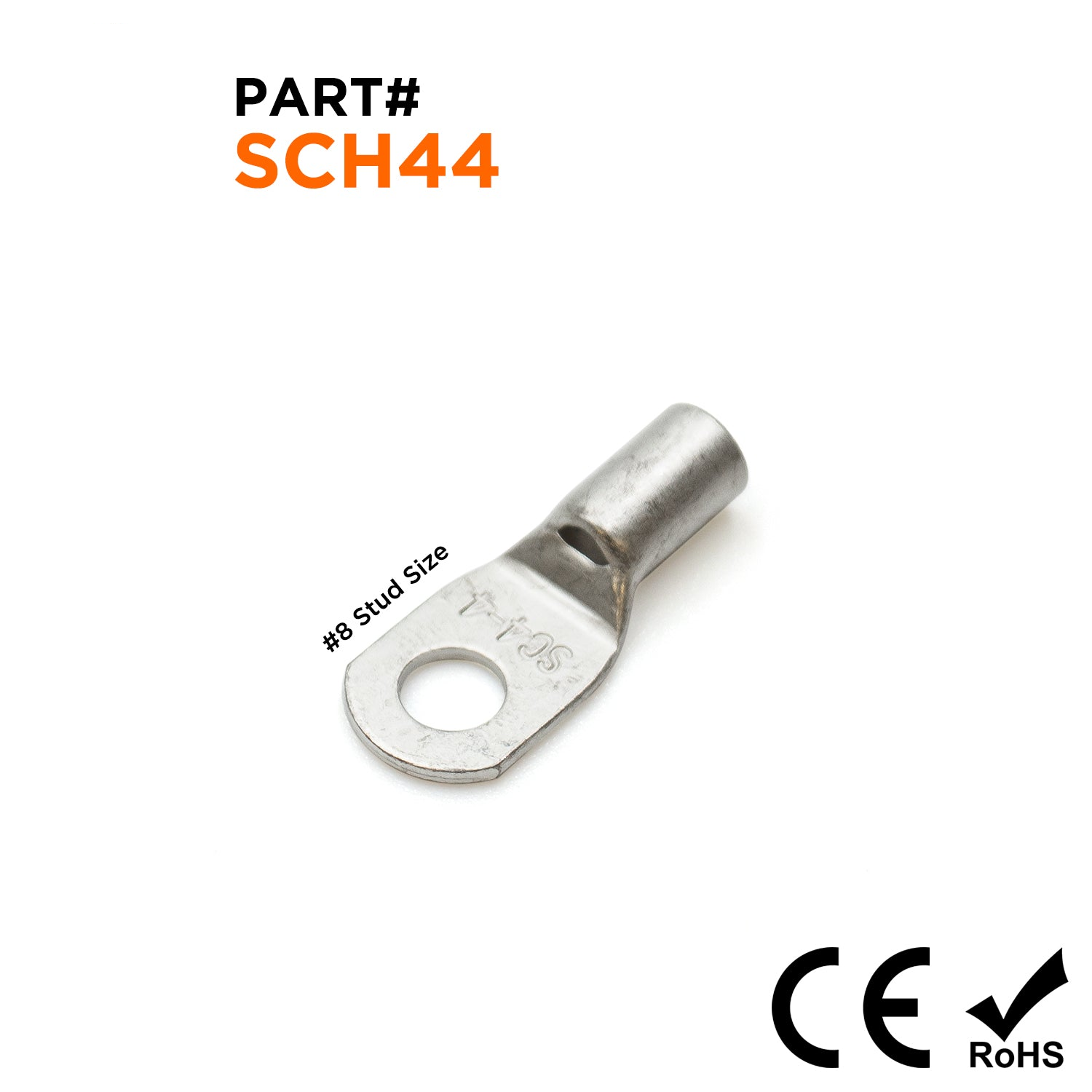 SCH44 - 12 AWG Non Insulated Tubular Ring Lugs, #8 Stud, 100 Pieces