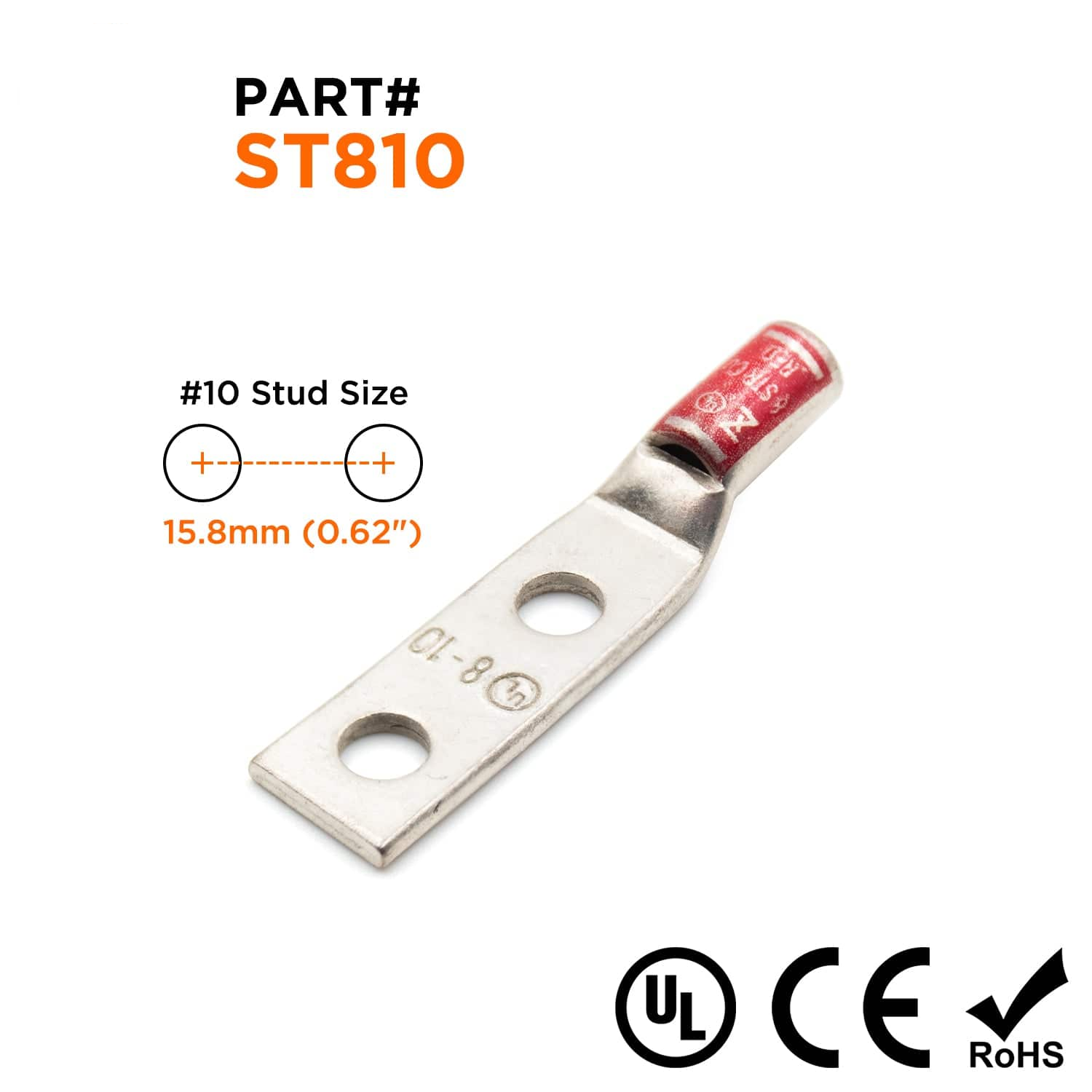 ST810 - 8 AWG Terminal de compresión - #10 Tamaño del orificio, 1 pieza