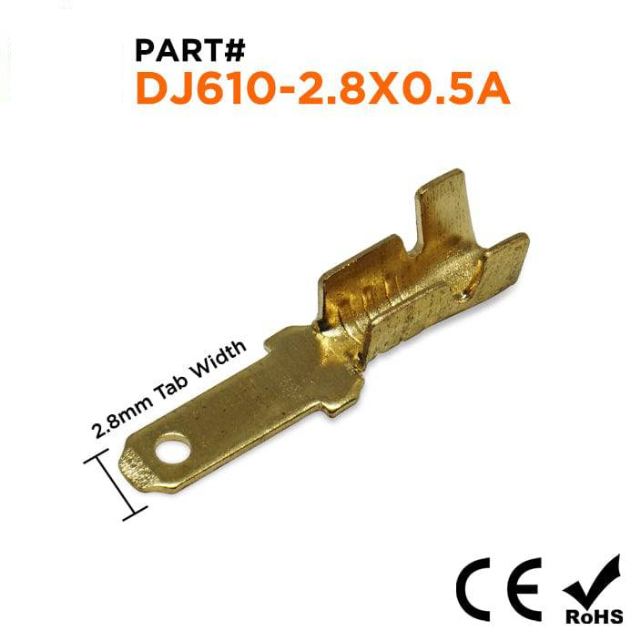 DJ610-2.8X0.5 - 22 a 16 AWG Male Open Barrel Terminales de desconexión rápida, No Locking Tab, 100 piezas