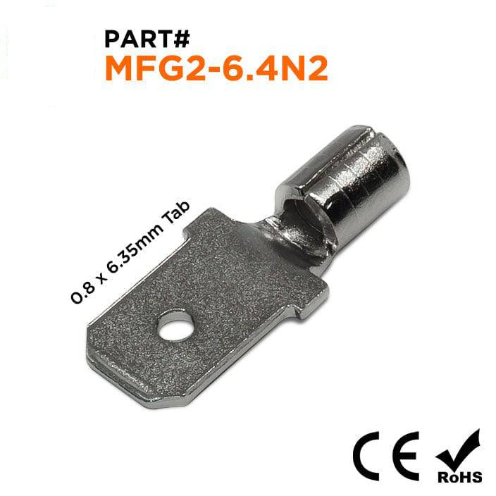 MFG2-6.4N2 - 16 a 14 AWG High Temp Male Terminales de desconexión rápida, De acero, 900°F, 100 piezas