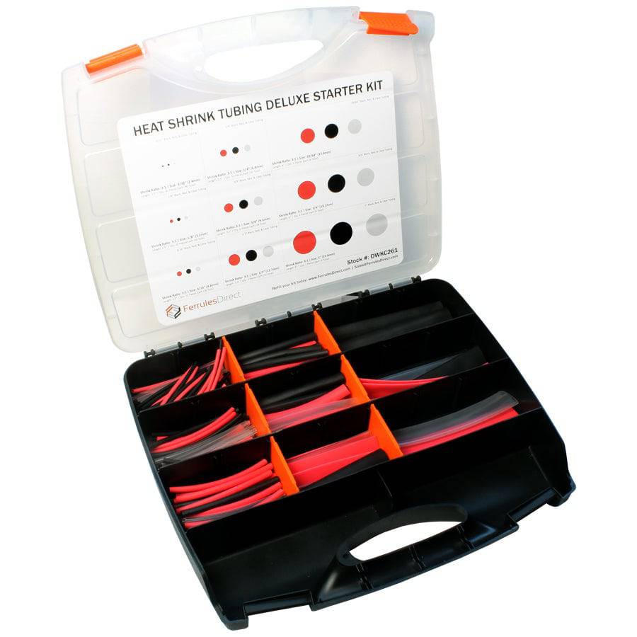 DWKC261 - 3:1 Ratio Deluxe Dual Wall Termorretráctiles Kit (Variety) - 3/32" a 1" - Negro, Rojo & Transparente
