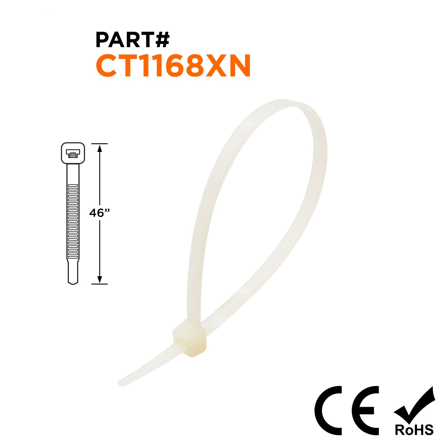 CT1168XN- 46" Extra Heavy Duty Cable Ties, 175-lb Tensile Strength, Natural, 100 Pieces