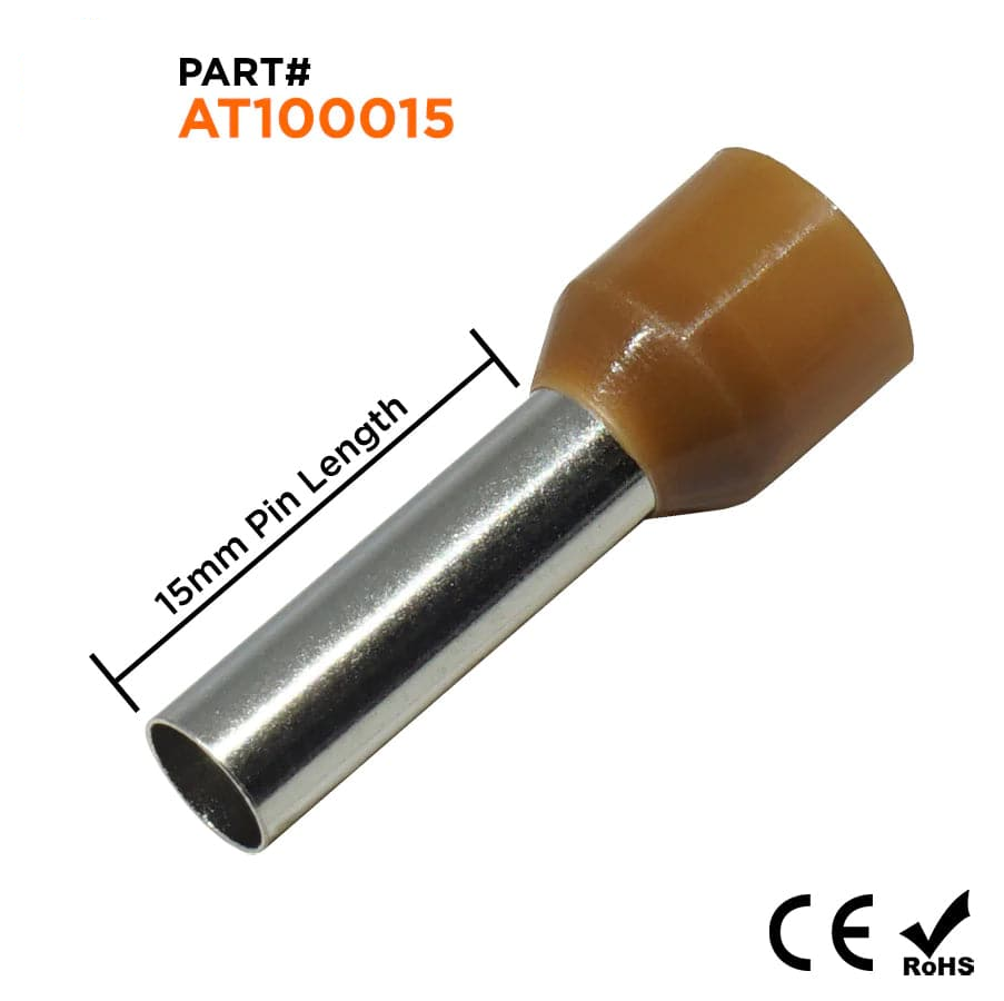 AT100015 - 8 AWG Insulated Punteras, 15mm Pin, Marrón, 100 piezas