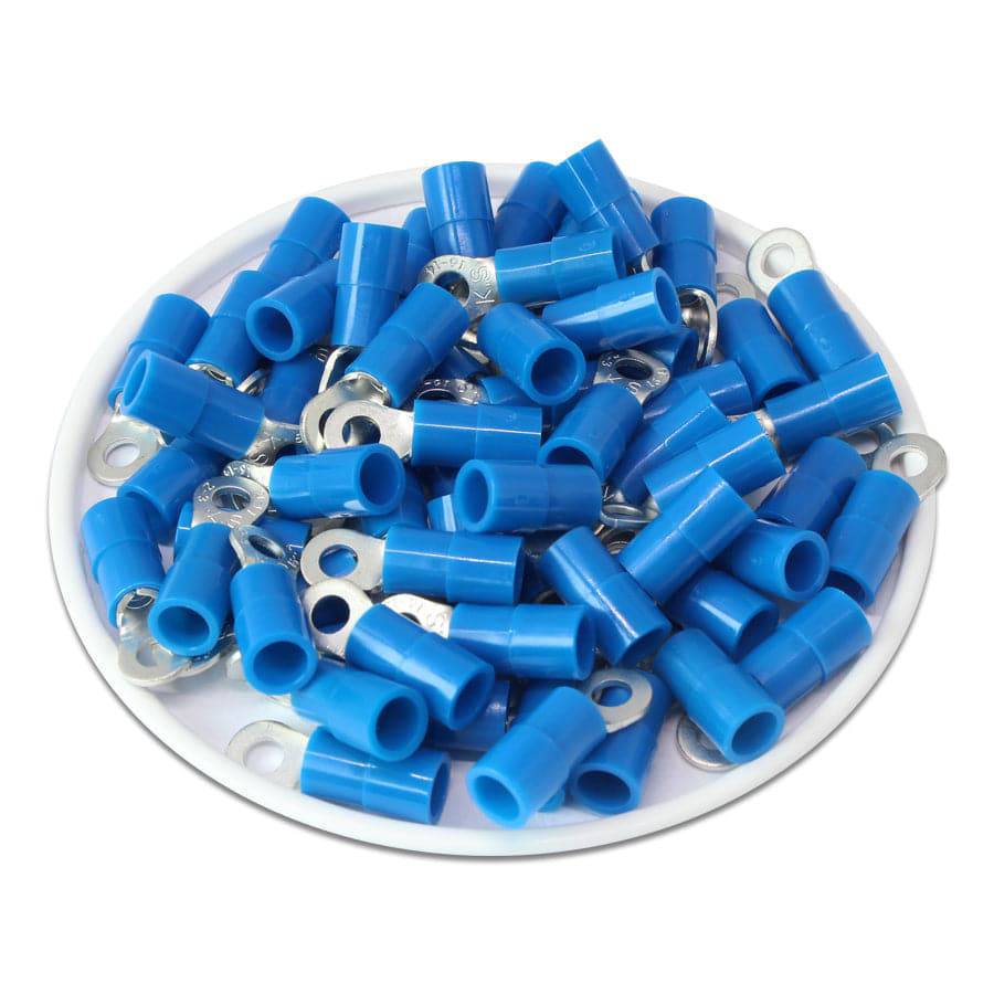 RNY2-32 - 16 to 14 AWG Nylon Insulated Ring Terminals, #4 Stud, 100 Pieces