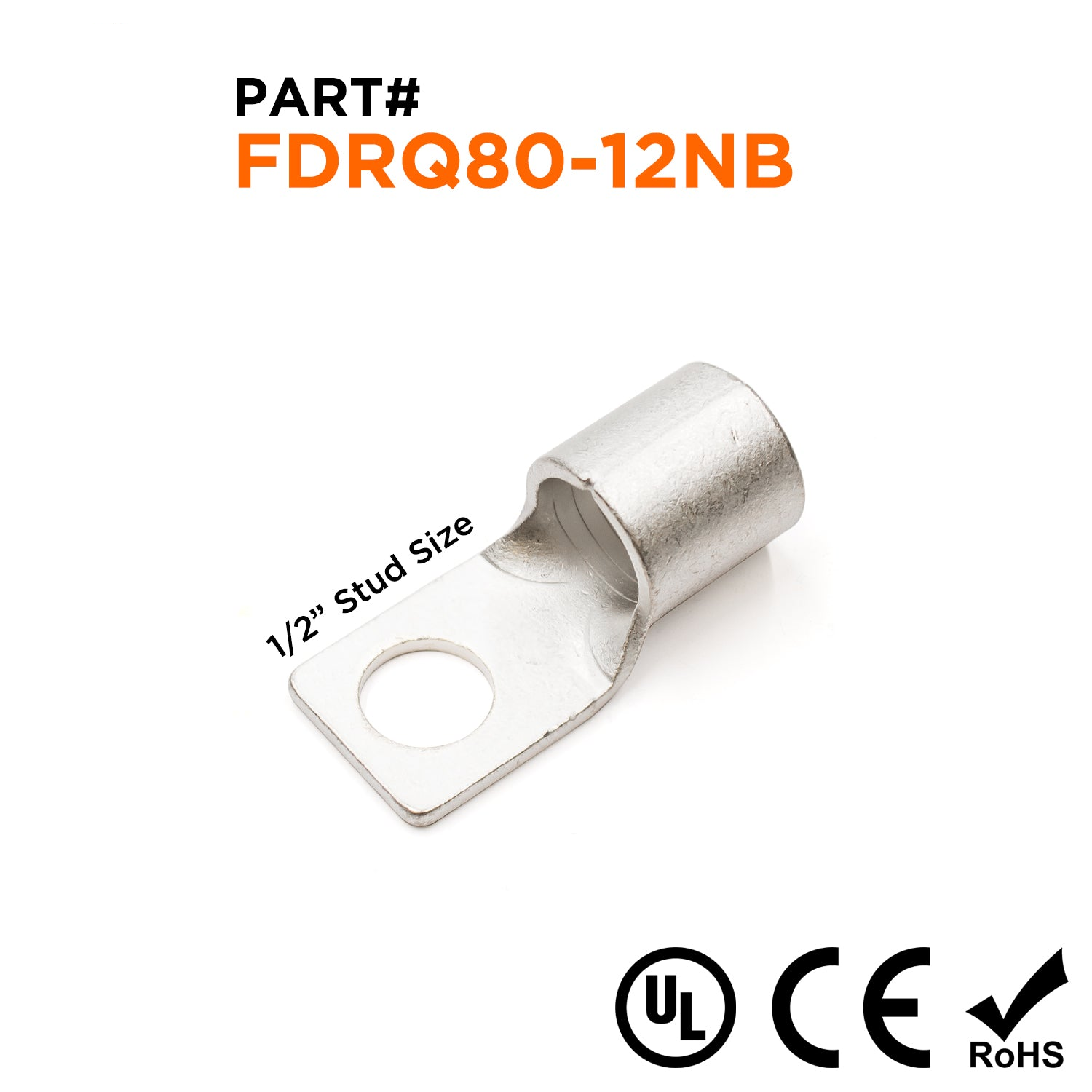 FDRQ80-12NB - 3/0 AWG Squared Ring Terminals, 1/2" Stud, 10 pieces