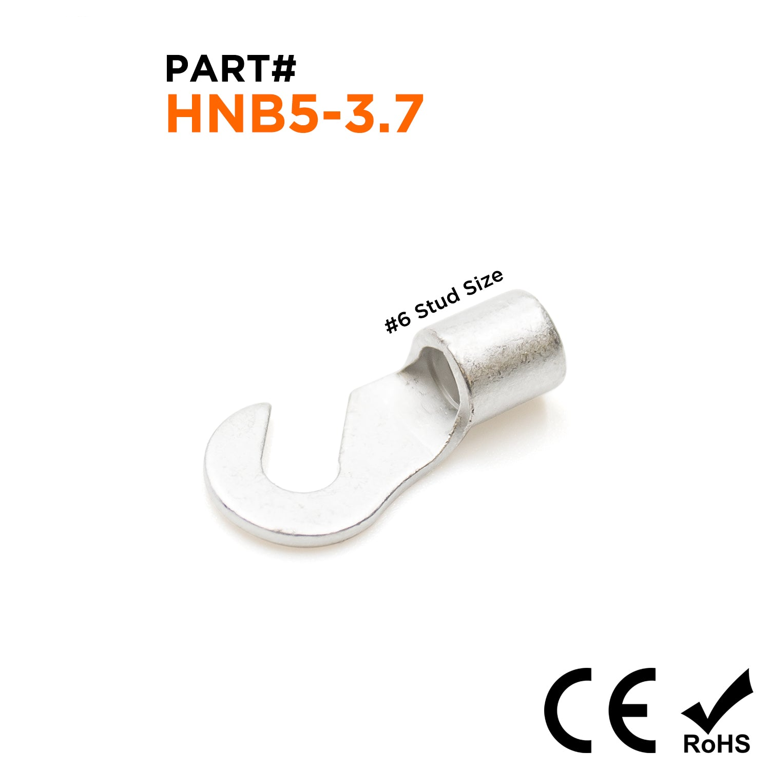 HNB5-3.7 - 12 a 10 AWG Sin aislamiento Hook Terminales, #6 Orificio, UL Recognized, 100 piezas