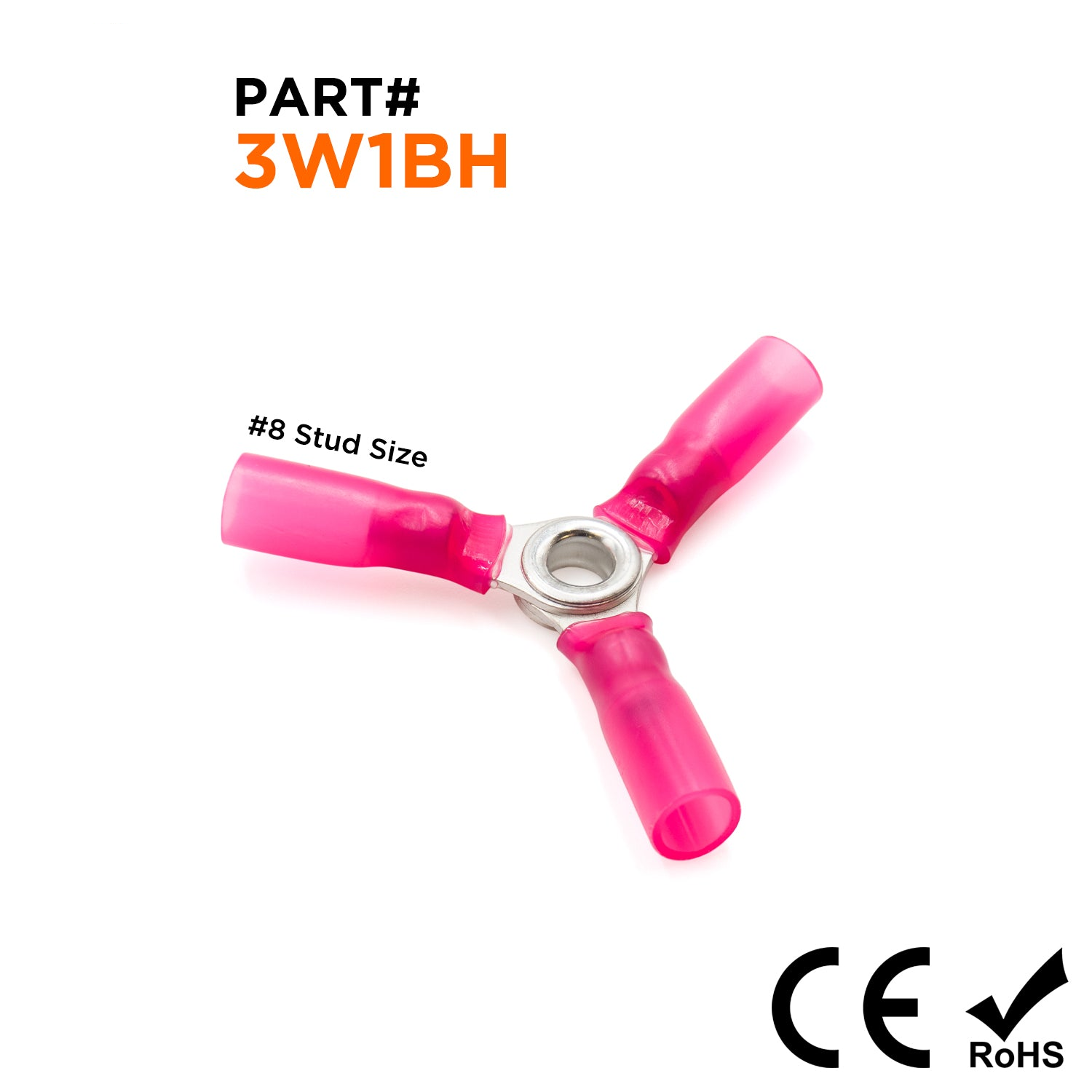 3W1BH - 22 to 16 AWG 3-Way Splice Connectors, #8 Stud, Heat Shrinkable Nylon, 10 Pieces