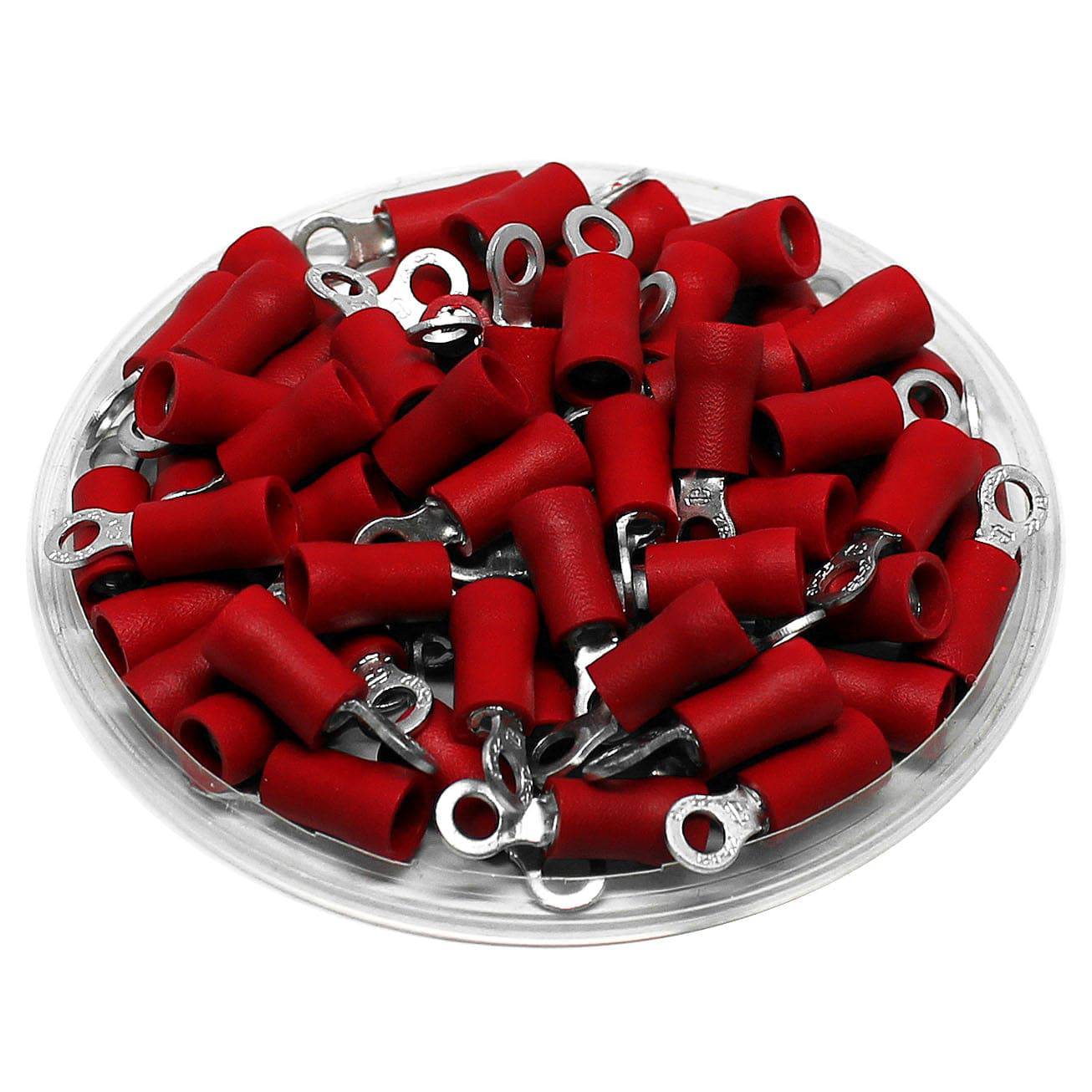 RD1-3.2 - Double Crimp Vinyl Insulated Ring Terminals - 22-16 AWG - #4 Stud