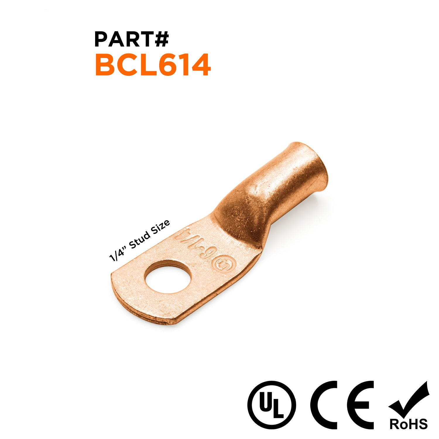BCL614 - 6 AWG De cobre Battery Cable Lugs, Terminal Lugs, 1/4" Orificio, 1 pieza