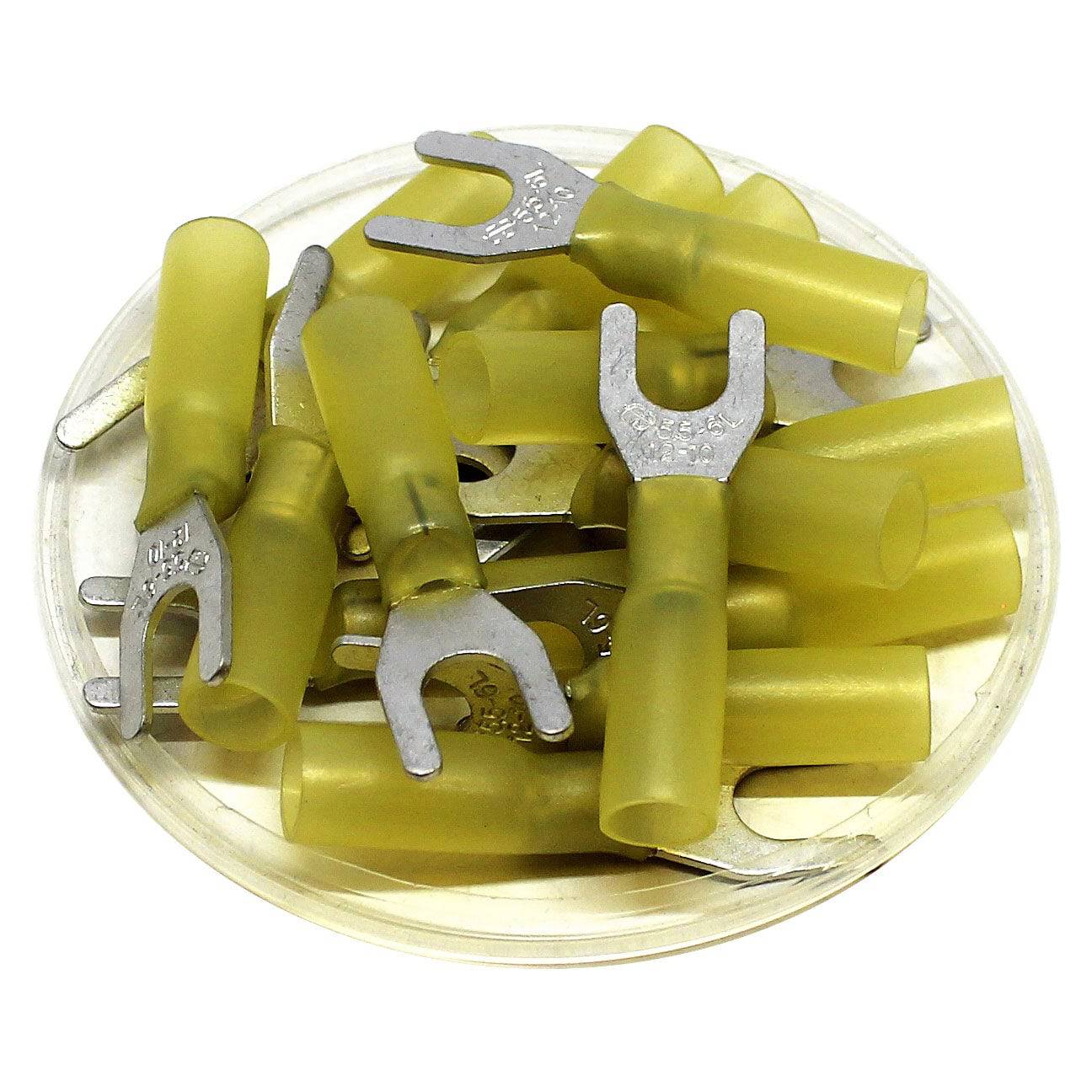 SHTL5-6 - 12 to 10 AWG Heat Shrink Spade Terminals, 1/4" Stud, Polyethylene, 25 Pieces
