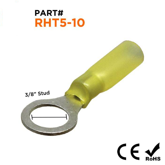 RHT5-10 - 12 a 10 AWG Termorretráctiles Terminales de anillo, 3/8" Orificio, Polyethylene, 10 piezas