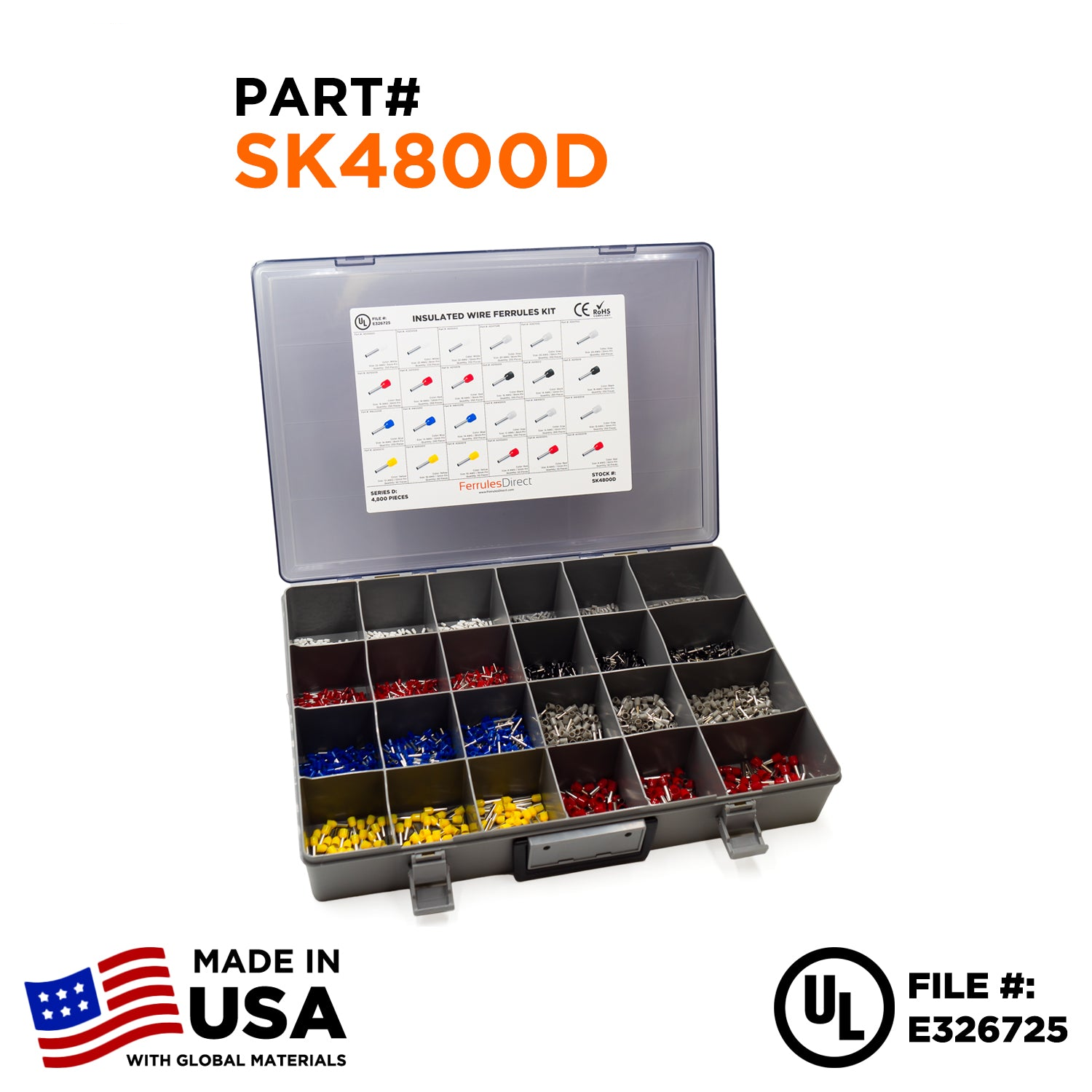 SK4800D - 22 to 8 AWG Assorted Wire Ferrules Kit, 4,800 Pieces, Series D, 1 Kit