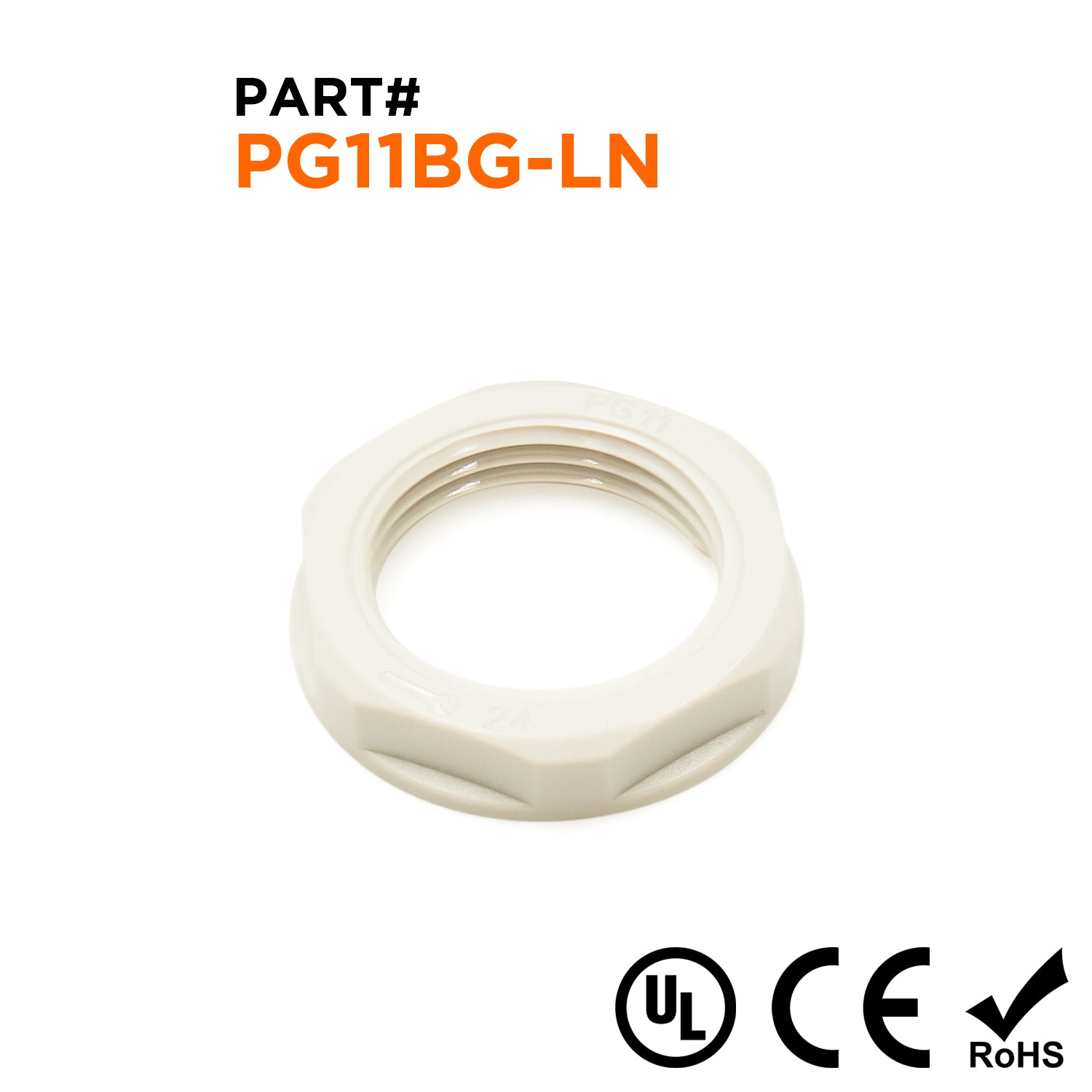 PG11 Thread Nylon Lock Nut for PG Cable Glands, Beige, UL Approved, 1 Piece - PG11BG-LN
