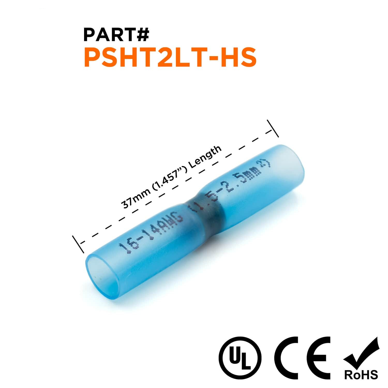 PSHT2LT-HS - 16 to 14 AWG Heat Shrink Solder Sleeve, Polyethylene, Double Wall, 50 Pieces