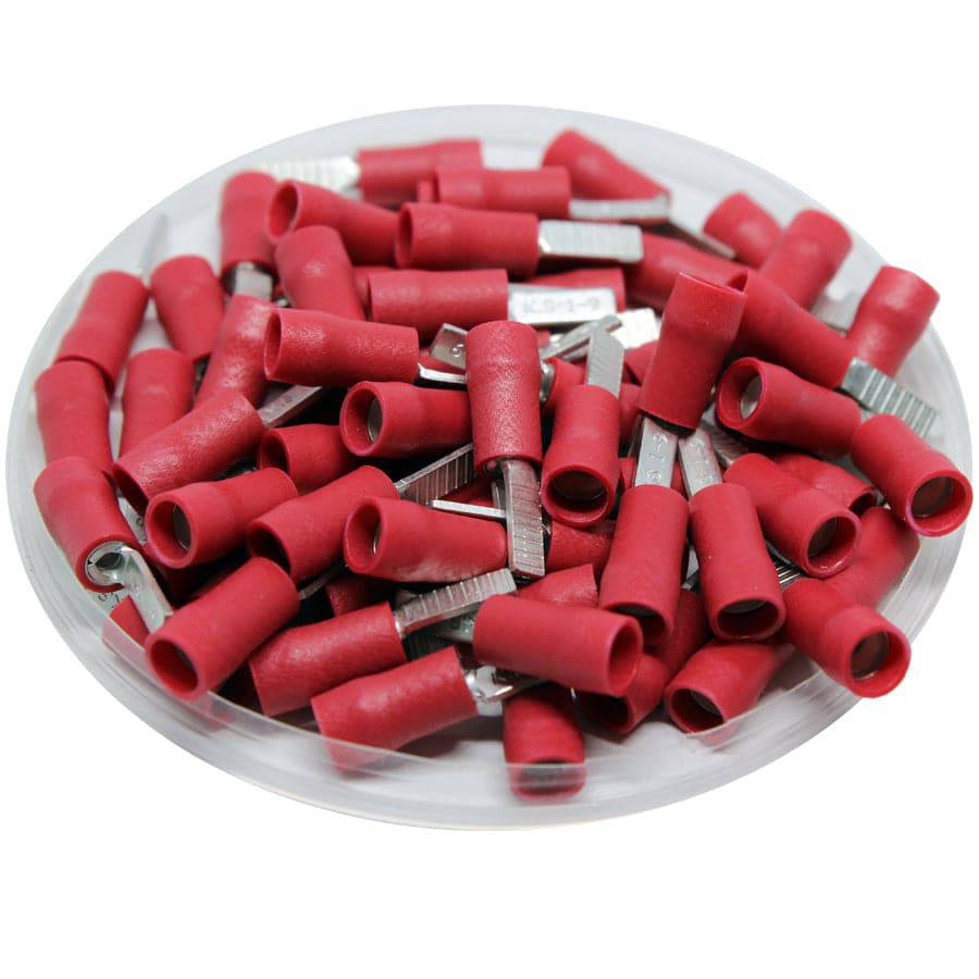 DBD1-9 - 22 a 16 AWG Vinyl PVC Insulated Flat Blade Terminales, Double Crimp, 9mm Pin, UL Recognized, 100 piezas
