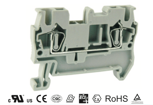UJ5-2.5 - 24 to 12 AWG, Spring Cage Terminal Block, 800v, UL Approved, Gray