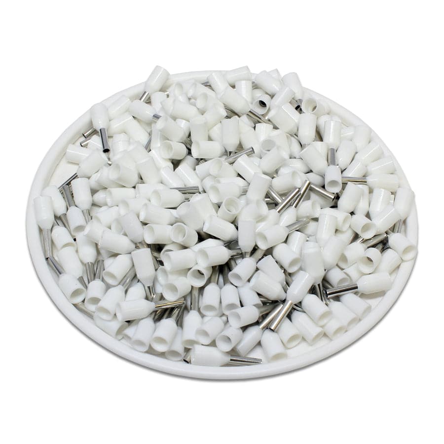 AW07506 - 20 & 18 AWG Insulated Wire Ferrules, 6mm Pin, White, UL Recognized, 500 Pieces