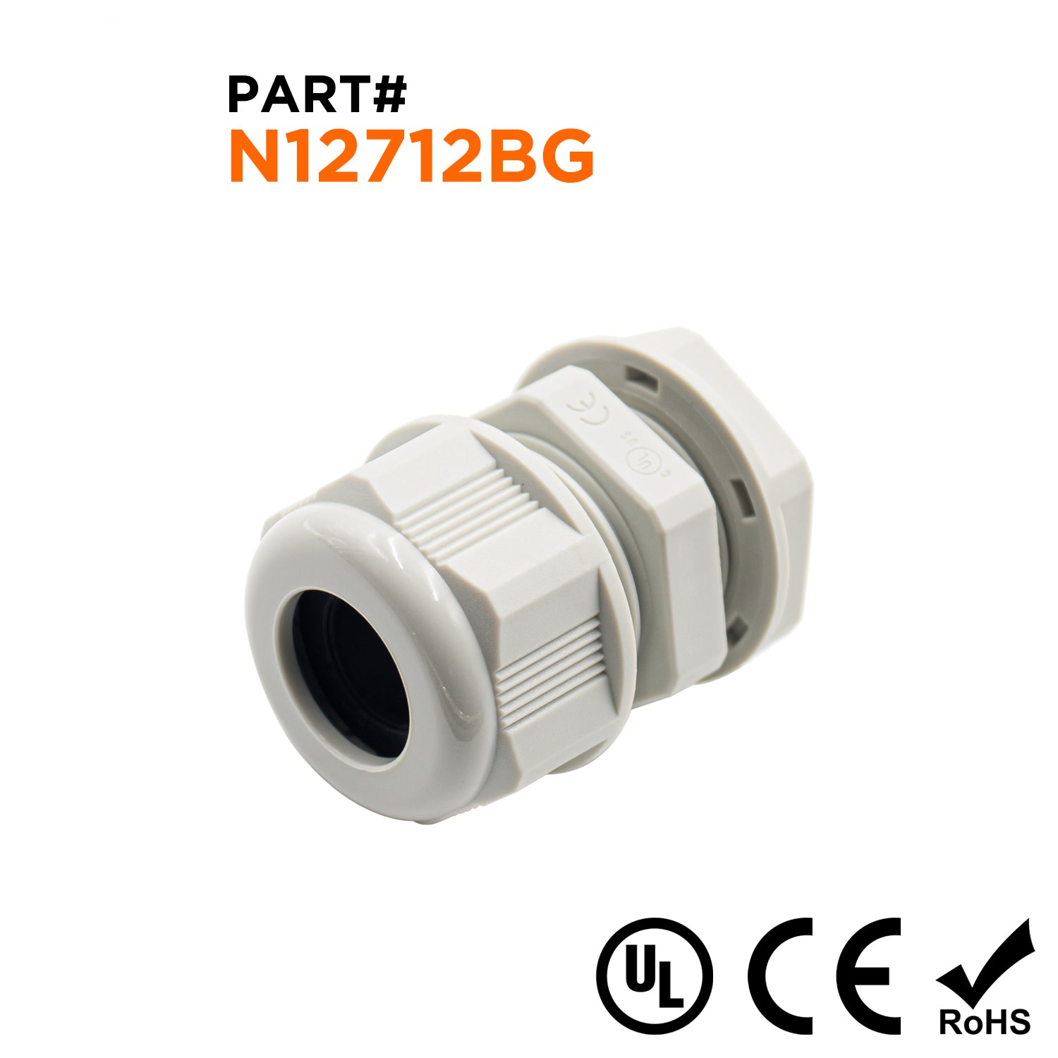 N12712BG - 1/2" NPT Rosca De nailon Prensaestopas, Beige, Rango: 1/4" a 1/2", UL Listed, IP68, IP69K - 1 pieza