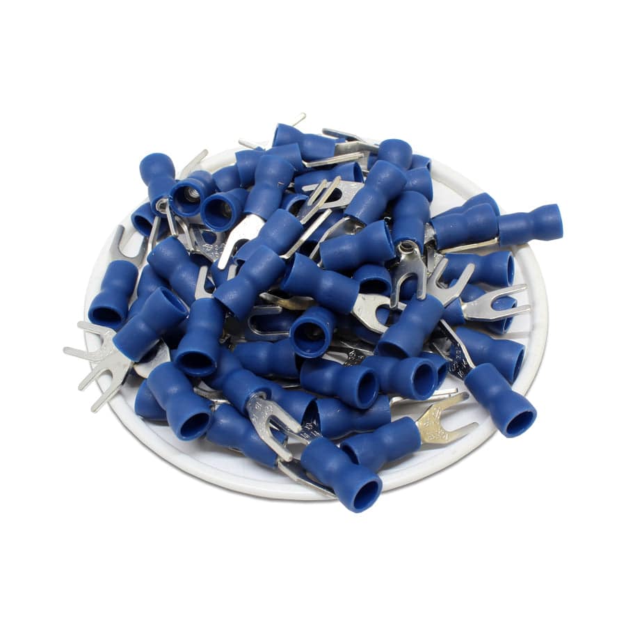 SVEL2-3.7 - 16 to 14 AWG Vinyl PVC Insulated Spade Terminals, #6 Stud, 100 Pieces