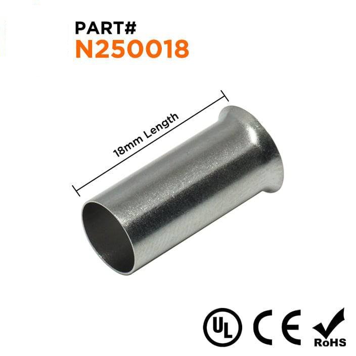 N250018 - 4 AWG Sin aislamiento Punteras, 18mm Pin, UL Recognized, 100 piezas