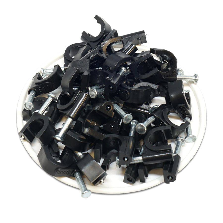 Nail In Cable Clips, Ethernet Cable Nails Tacks, Round, 8mm, 0.31", Black, 100 Pieces - RNC8B