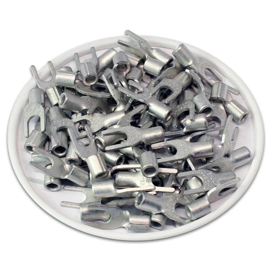 SNBS3-4 - 14 to 12 AWG Non Insulated Spade Terminals, #8 Stud, UL Recognized, 100 Pieces