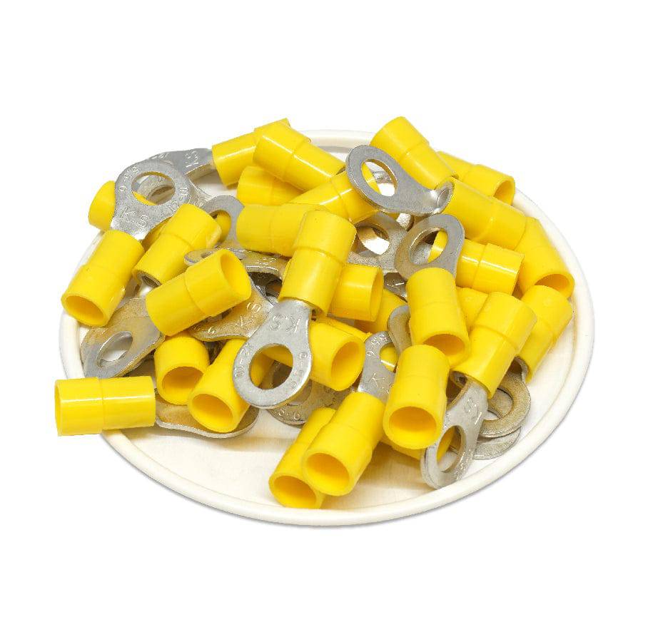 RVY5-6 - 12 to 10 AWG Molded PVC Vinyl Insulated Ring Terminals, Easy Entry, 1/4" Stud, 50 Pieces